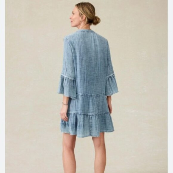 Faherty Dune Cotton Gauze Kasey Dress Light Indigo Wash Size Small - Picture 3 of 10